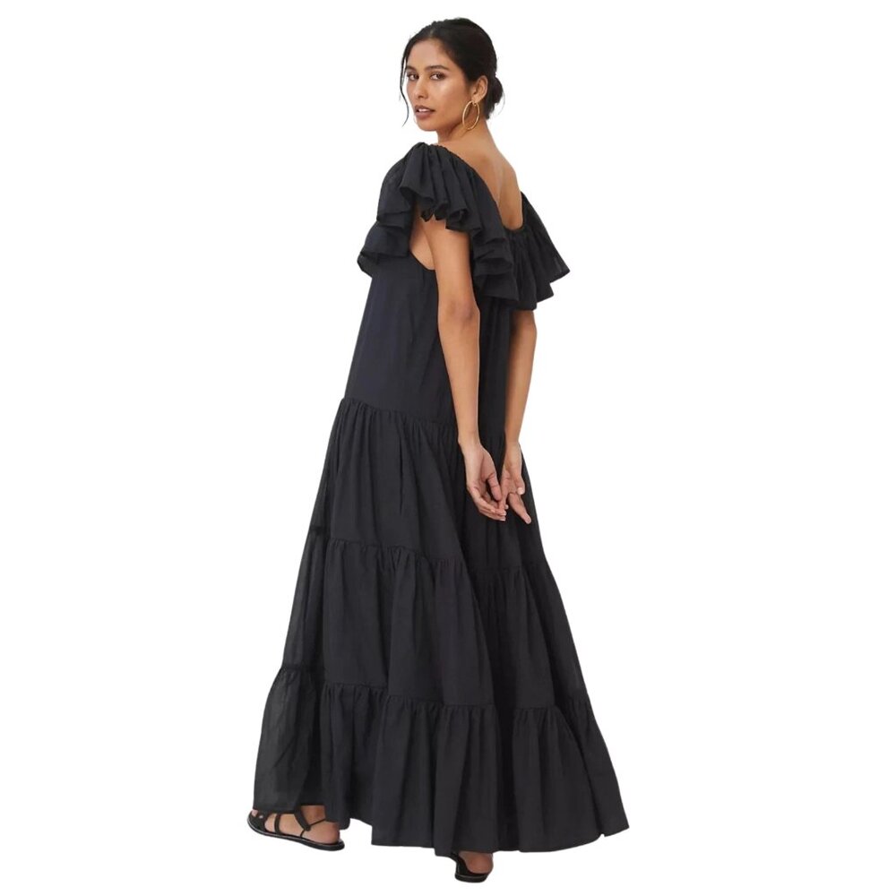 Anthropologie‎ Erika Pena Black Ruffled Voile Tiered Maxi Dress - NWT - Size M/L - Picture 2 of 11